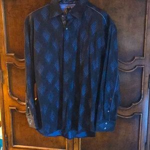 Exquisite men’s shirt Robert Graham dress, woven navy and blue flip cuff 3XL